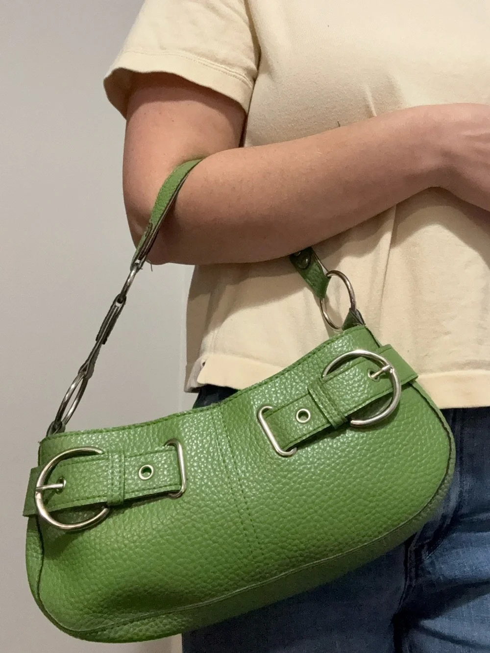 Vintage MSC Mainstreet Collection Green Shoulder Bag w/Silver Buckle Details Y2K